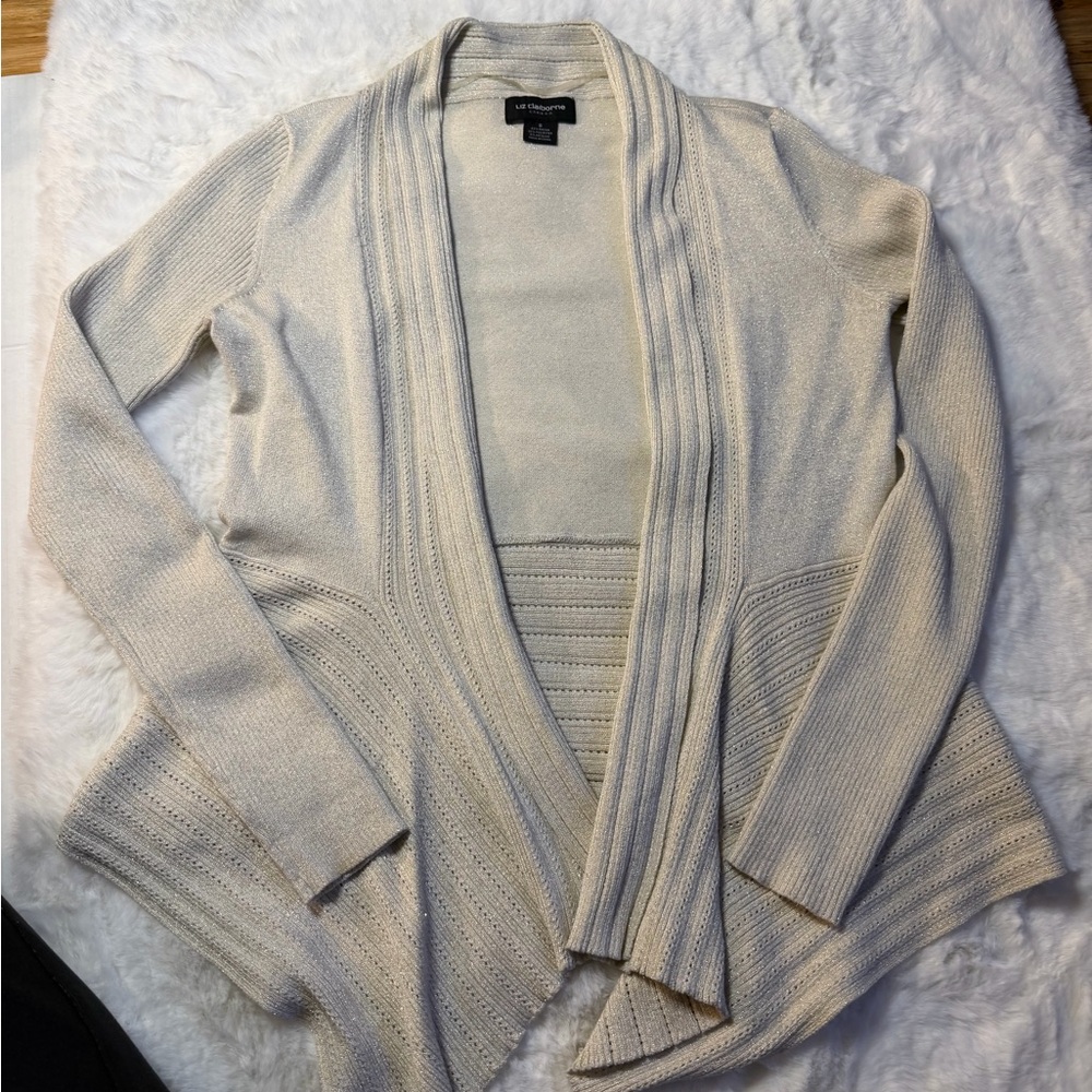 Liz Claiborne Cream Open-Front Drape Cardigan